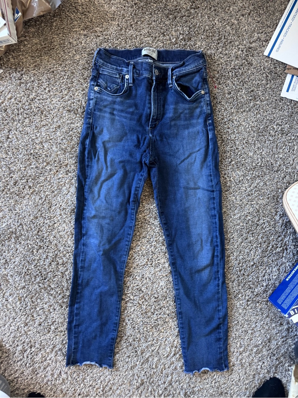 Women’s Agolde Denim Jeans Dark Wash Raw Hem Skinny